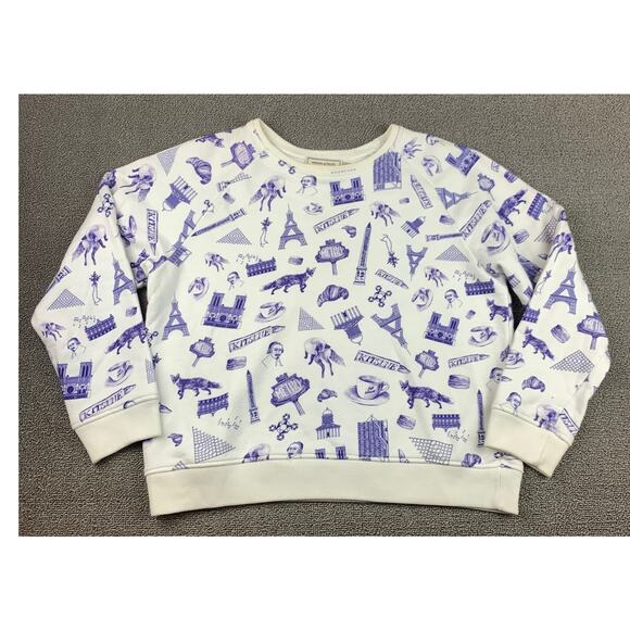 Maison Kitsune Map Print Paris Sights Sweatshirt Sweater All Over Blue Fox Small - Picture 1 of 7